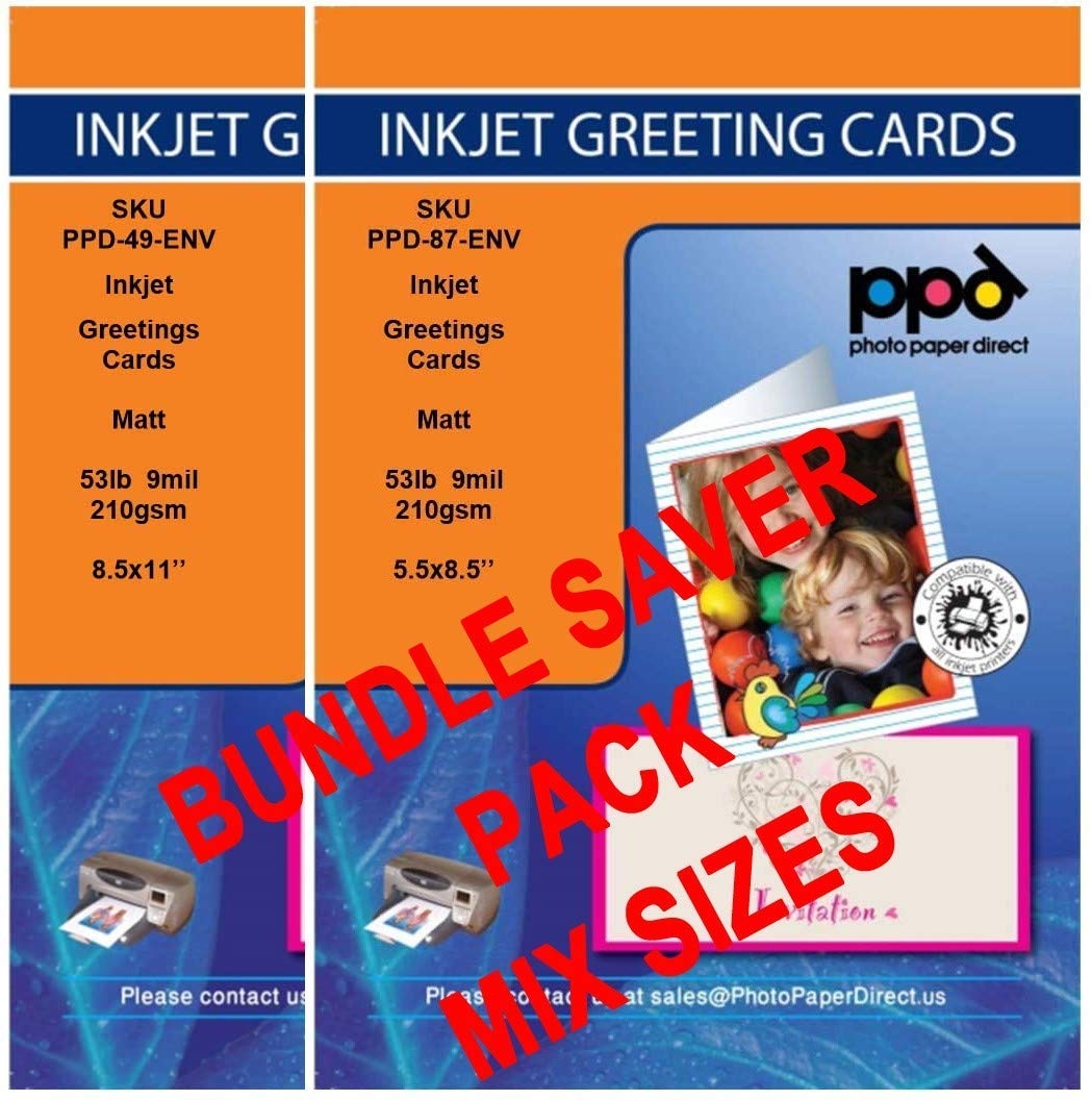 Amazon PPD Inkjet Bundle Matte Photo Quality Printable Greeting Cards LTR 8 5x11 53lbs With Envelopes 50 Sheets And Matte Printable Greeting Cards 5 5 X 8 5 53lbs With Envelopes 50 Sheets Office Products