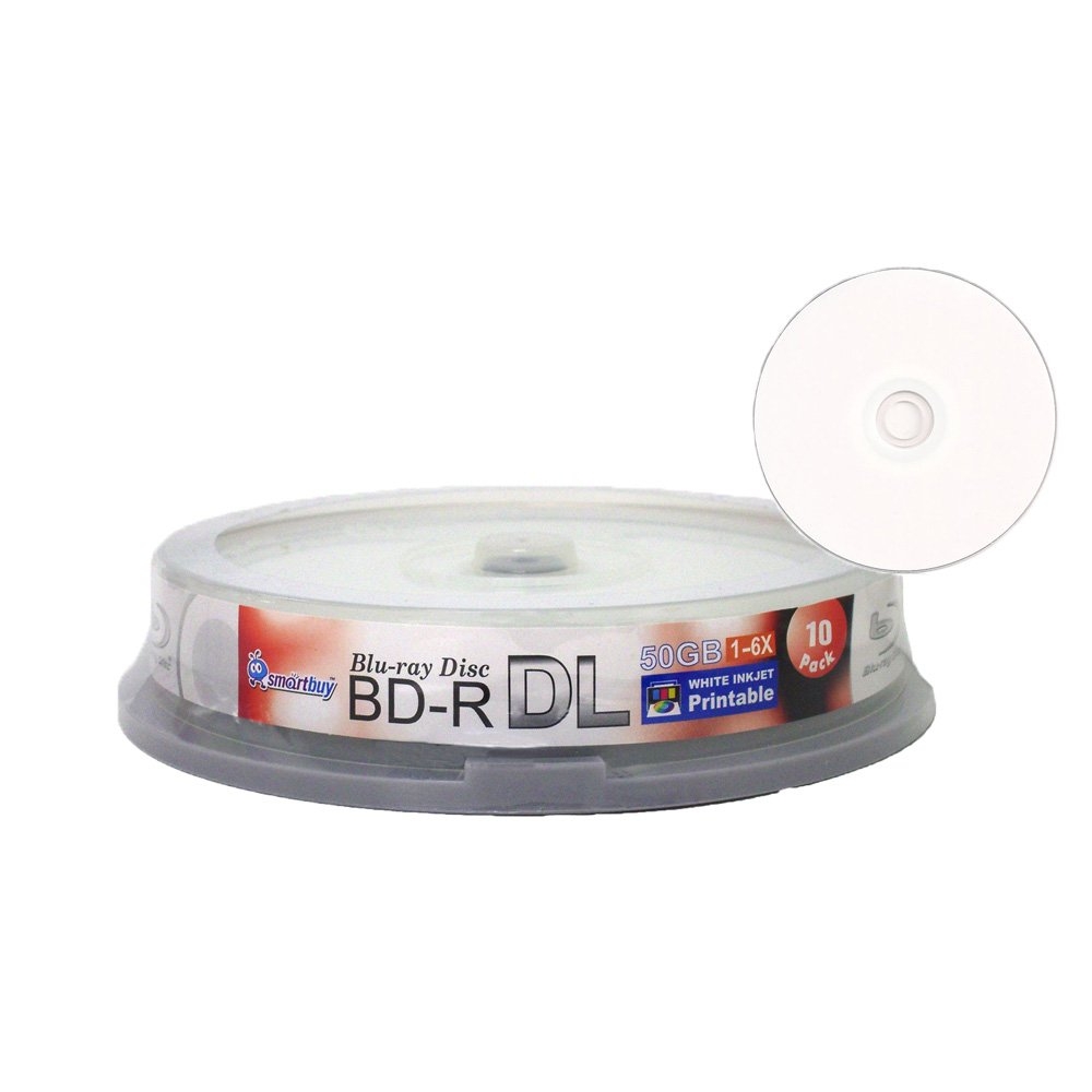Amazon Smartbuy 50gb 6X Blu ray Bd r Dl Dual Layer Blank White Inkjet Printable Recordable Media Disc Spindle 10 Disc Electronics