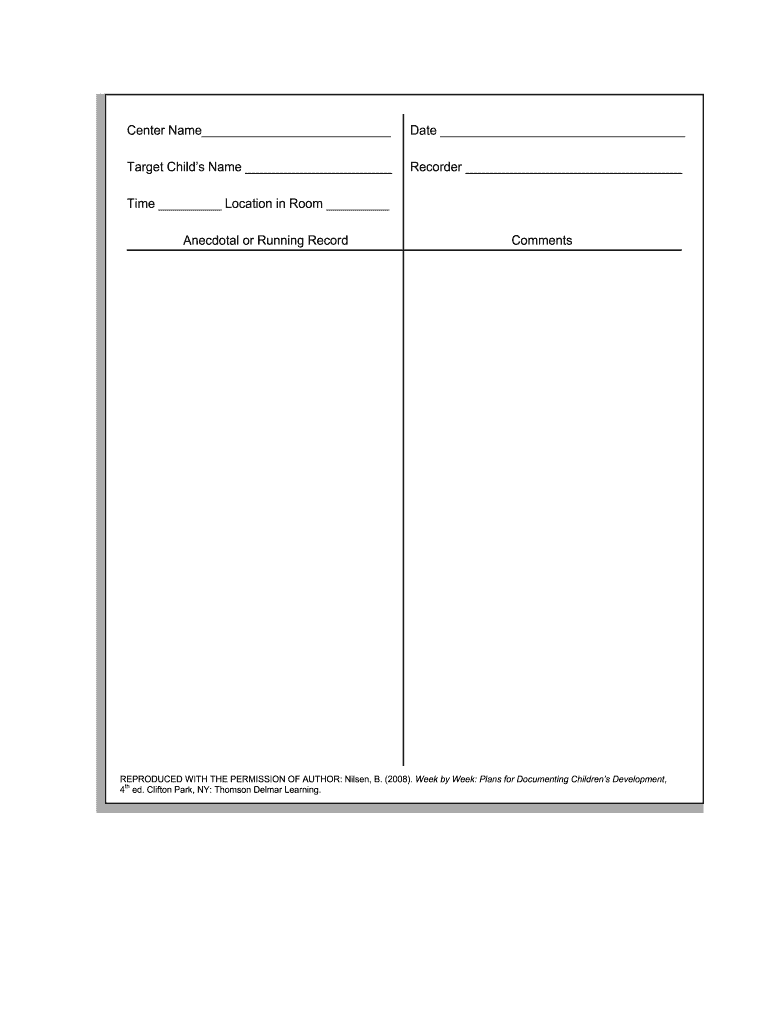 Anecdotal Template Fill Online Printable Fillable Blank PdfFiller