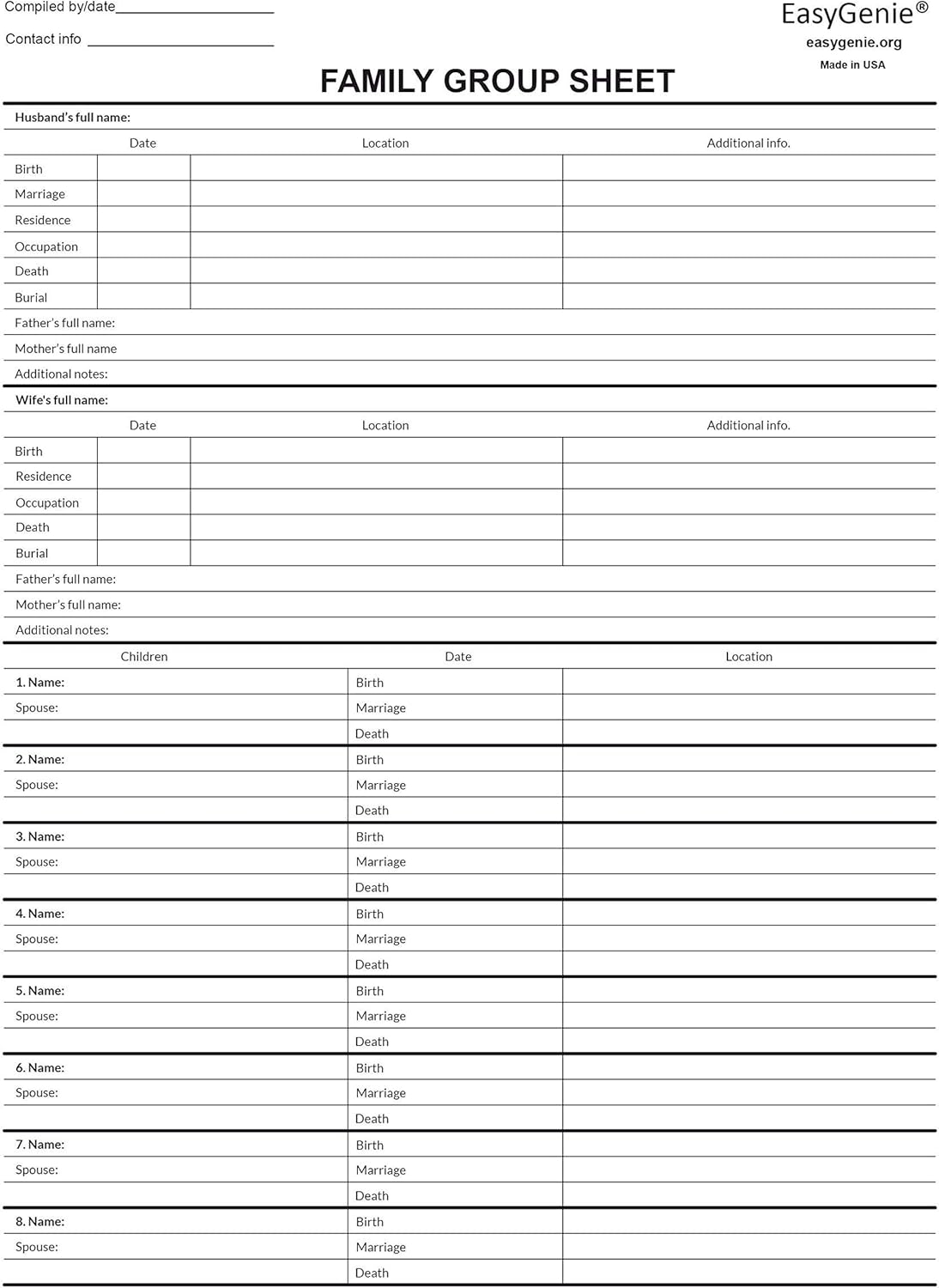 Archival Quality Blank Family Group Sheets For Liberia Ubuy