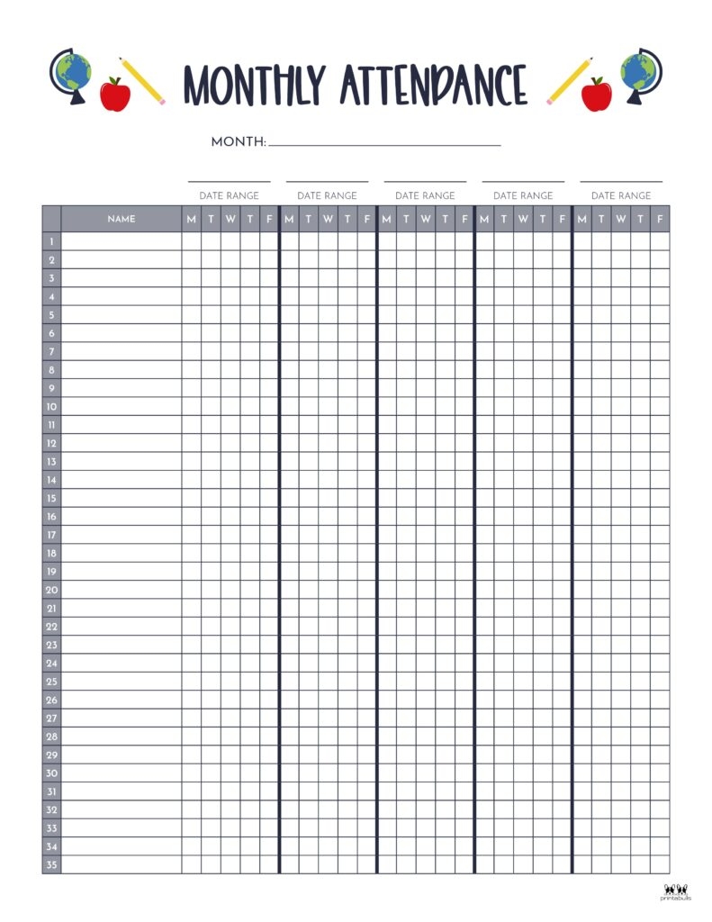 Attendance Sheets 52 FREE Printables Printabulls