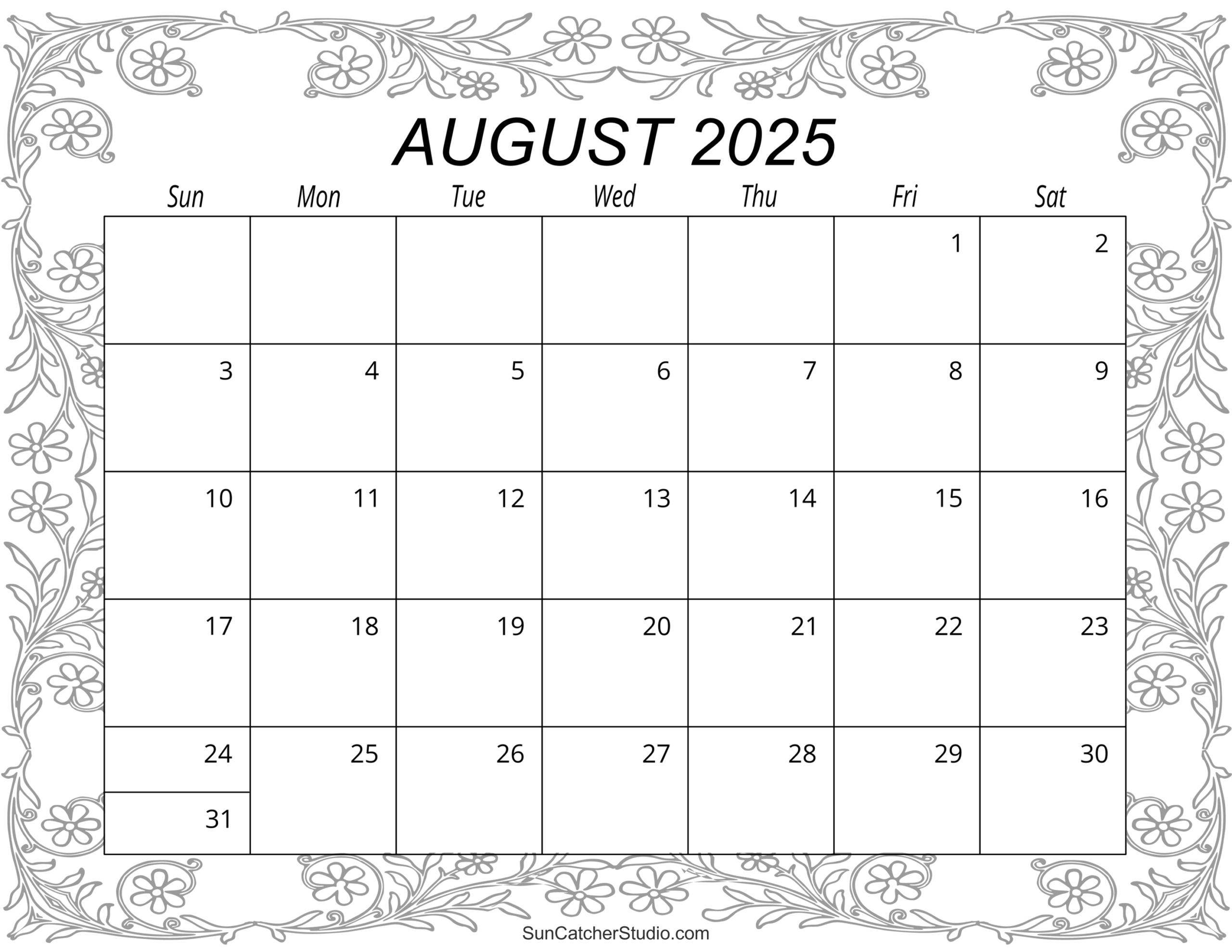 Blank Calendar For August 2025