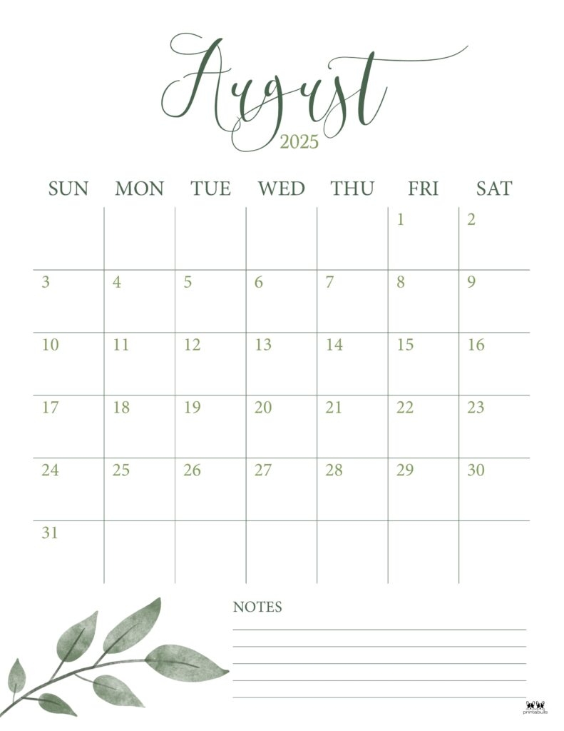 Blank Calendar August 2025 Free Printable