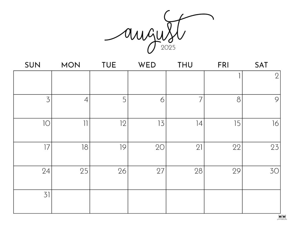 August 2025 Calendars 107 FREE Printables Printabulls