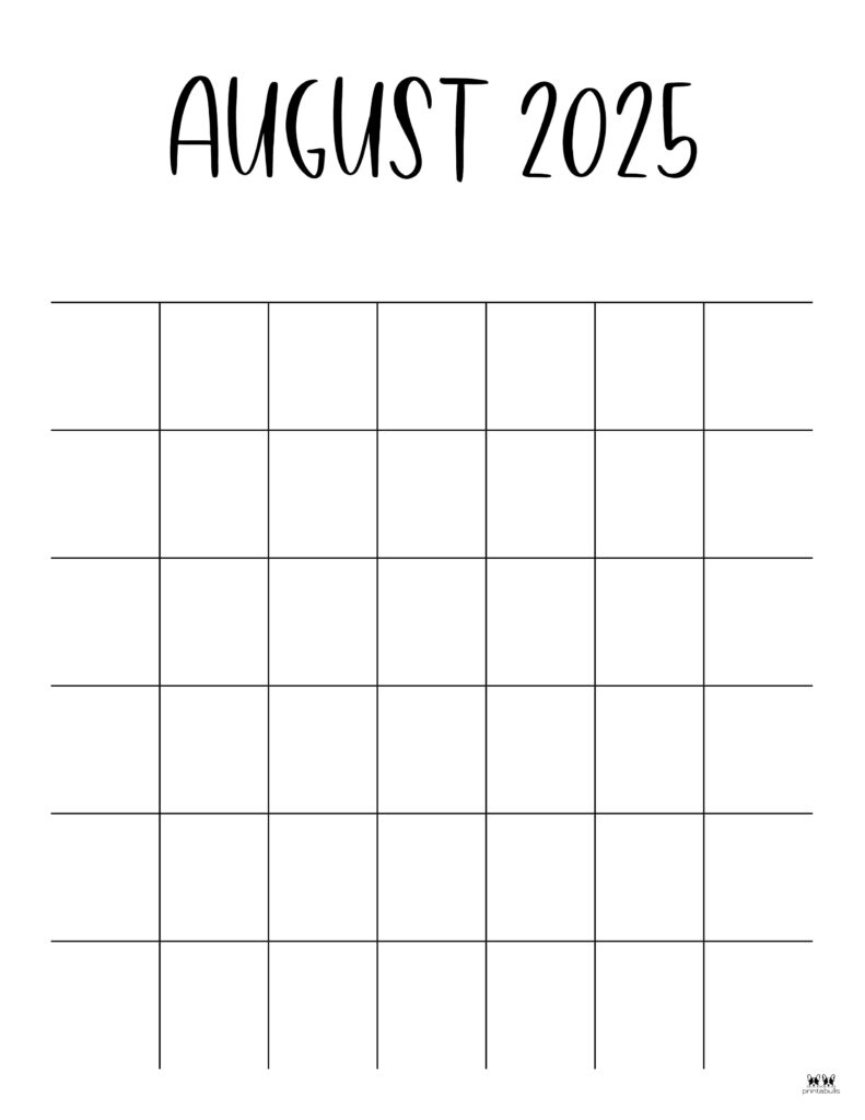 Print Blank August 2025 Calendar