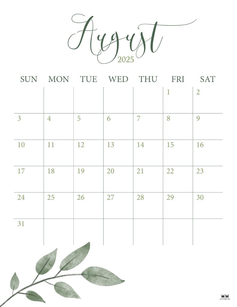 Print Blank Calendar August 2025