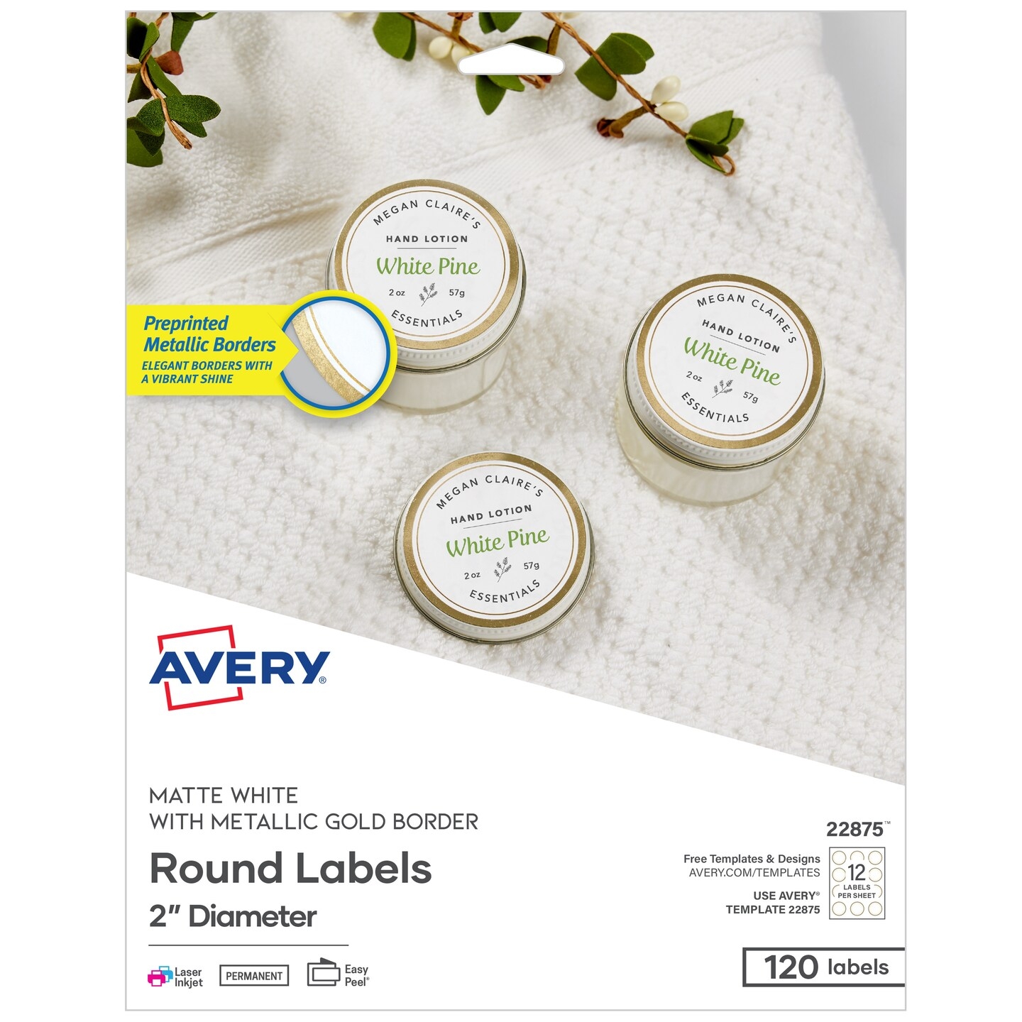 Avery Printable Round Labels 2 Diameter Matte White With Metallic Gold Borders Permanent Adhesive 120 Blank Labels 22875 Michaels