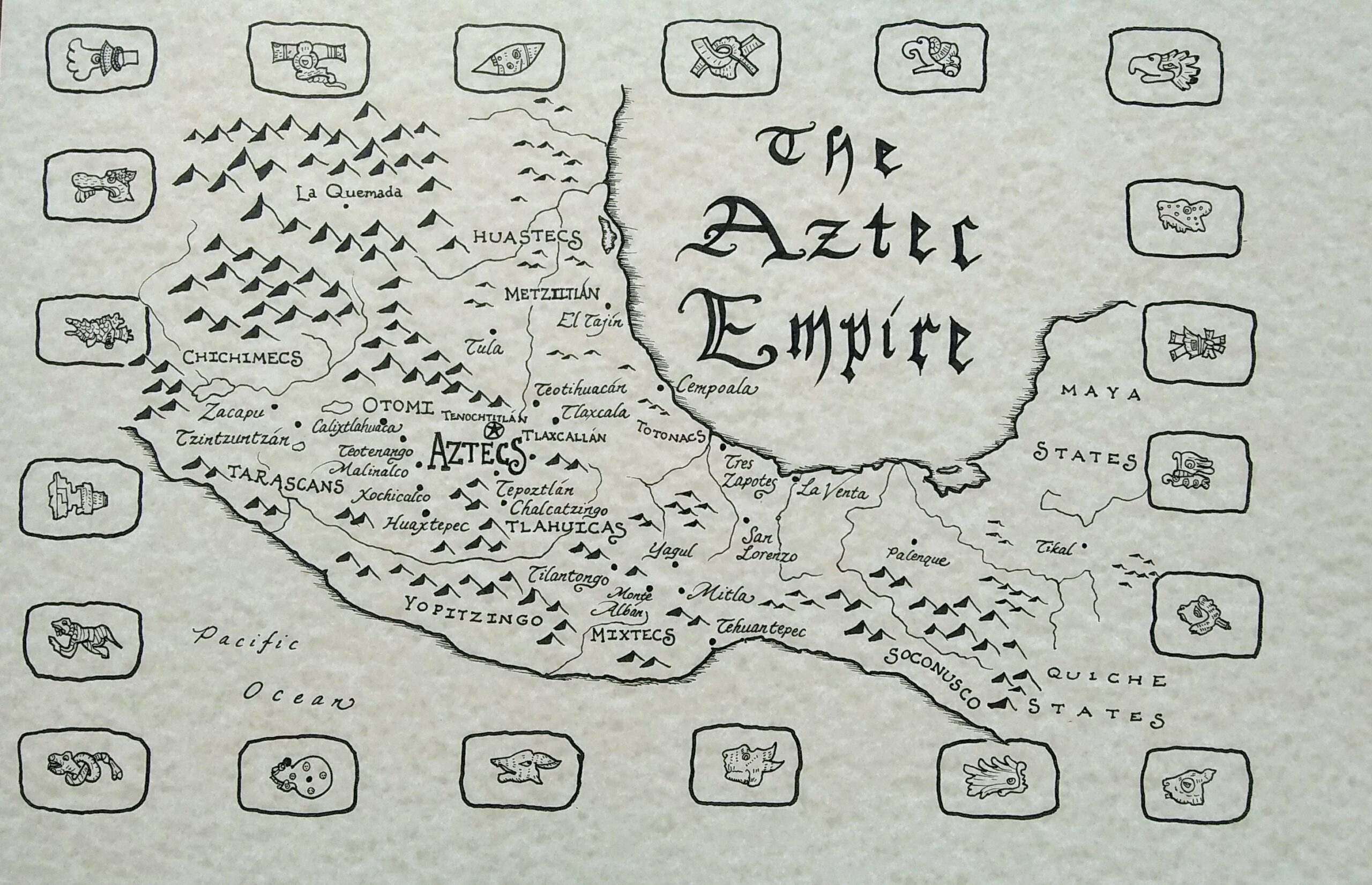 Aztec Empire Hand Drawn Map Etsy Hong Kong