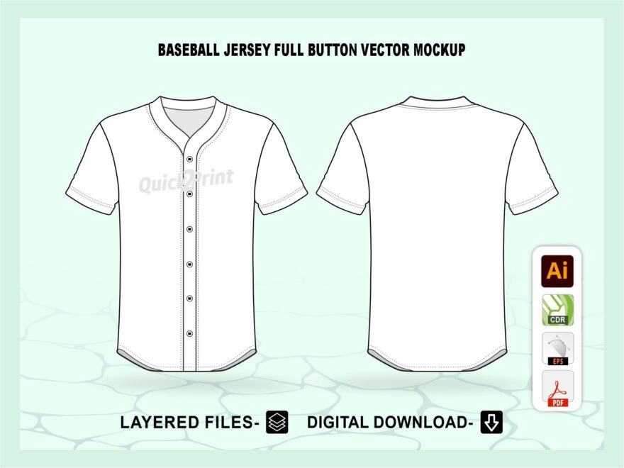 Baseball Jersey Full Button Mockup Template Layered Illustrator Vector Mockup For Techpack Cad Ai Cdr Pdf Eps Files Instant Download Etsy