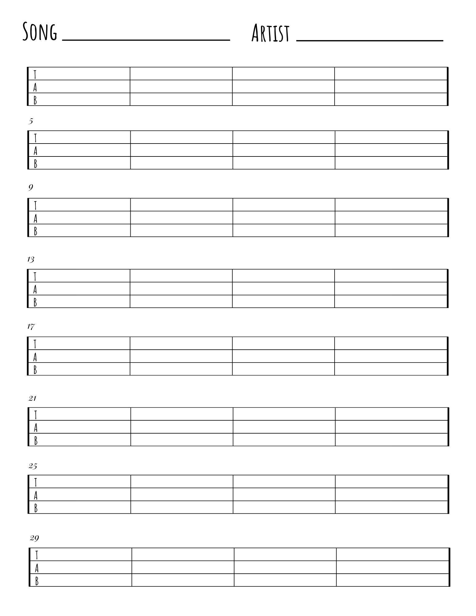 Bass Blank Tabs Instant Printable Download Instant Download Blank Sheet Music Minimalist Guitar Tablature For Everyone New Year s Resolution Etsy Israel
