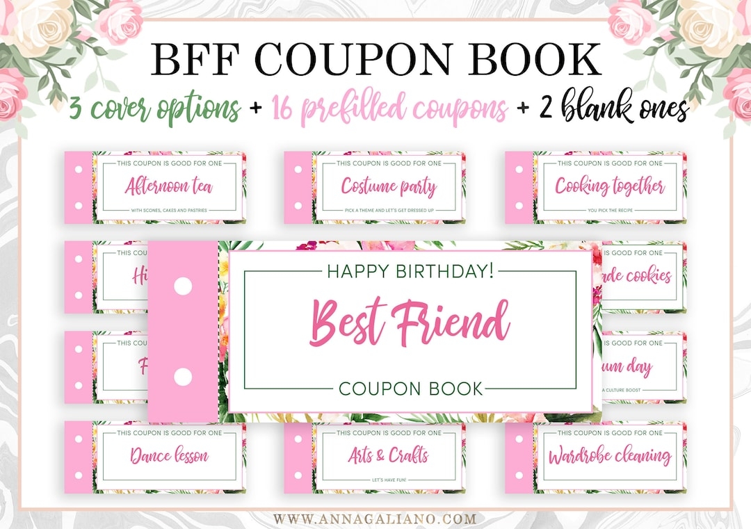 Best Friends Gift Coupon Book Printable Coupons Birthday Gift Ideas BFF Coupon Book DIY Friendship Coupons Female Friend BFF Gifts Etsy