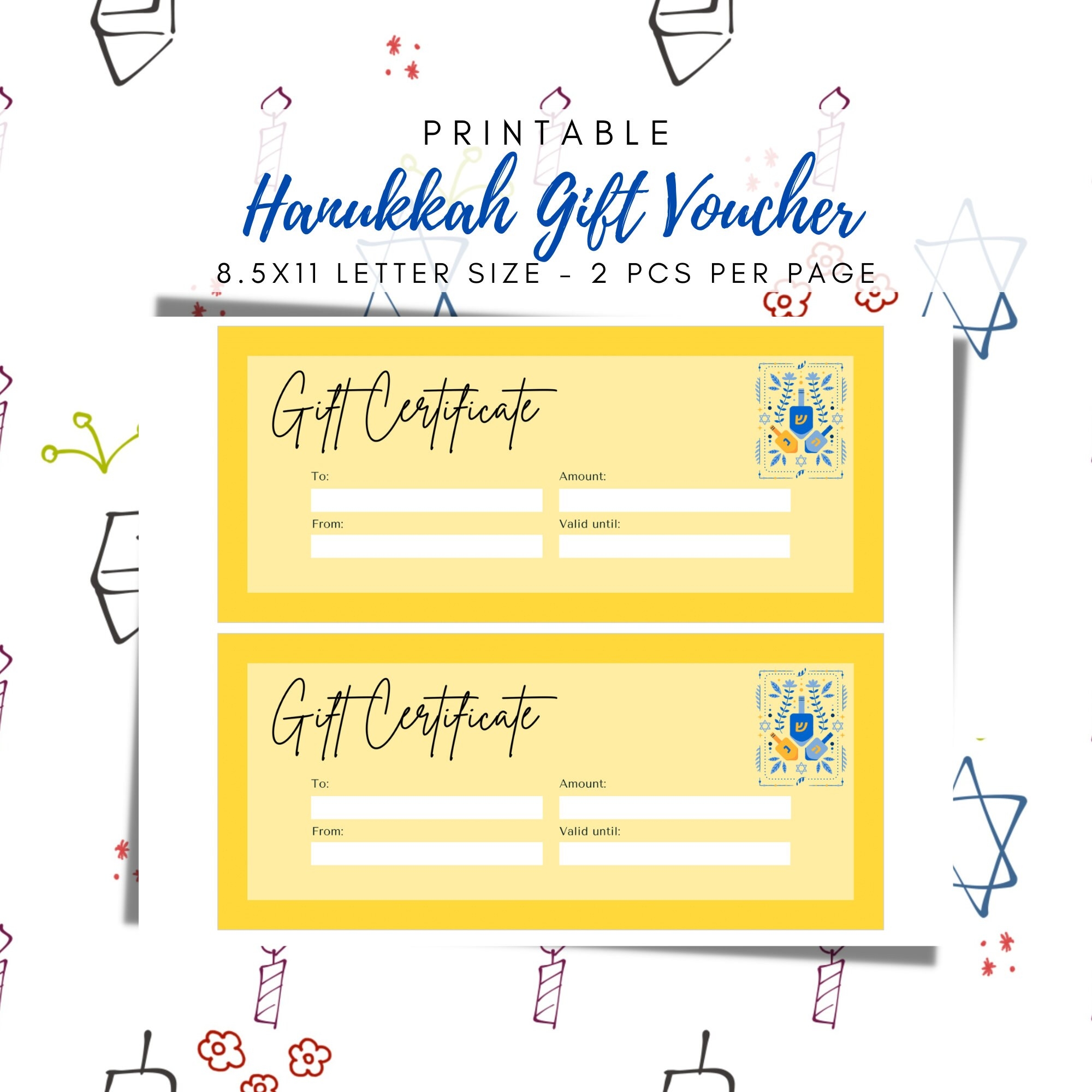 BEST VALUE Printable Hanukkah Gift Certificate instant Download Gift Voucher Gift Card Hanukkah Gift Coupon Chanukah Jewish Holiday Etsy