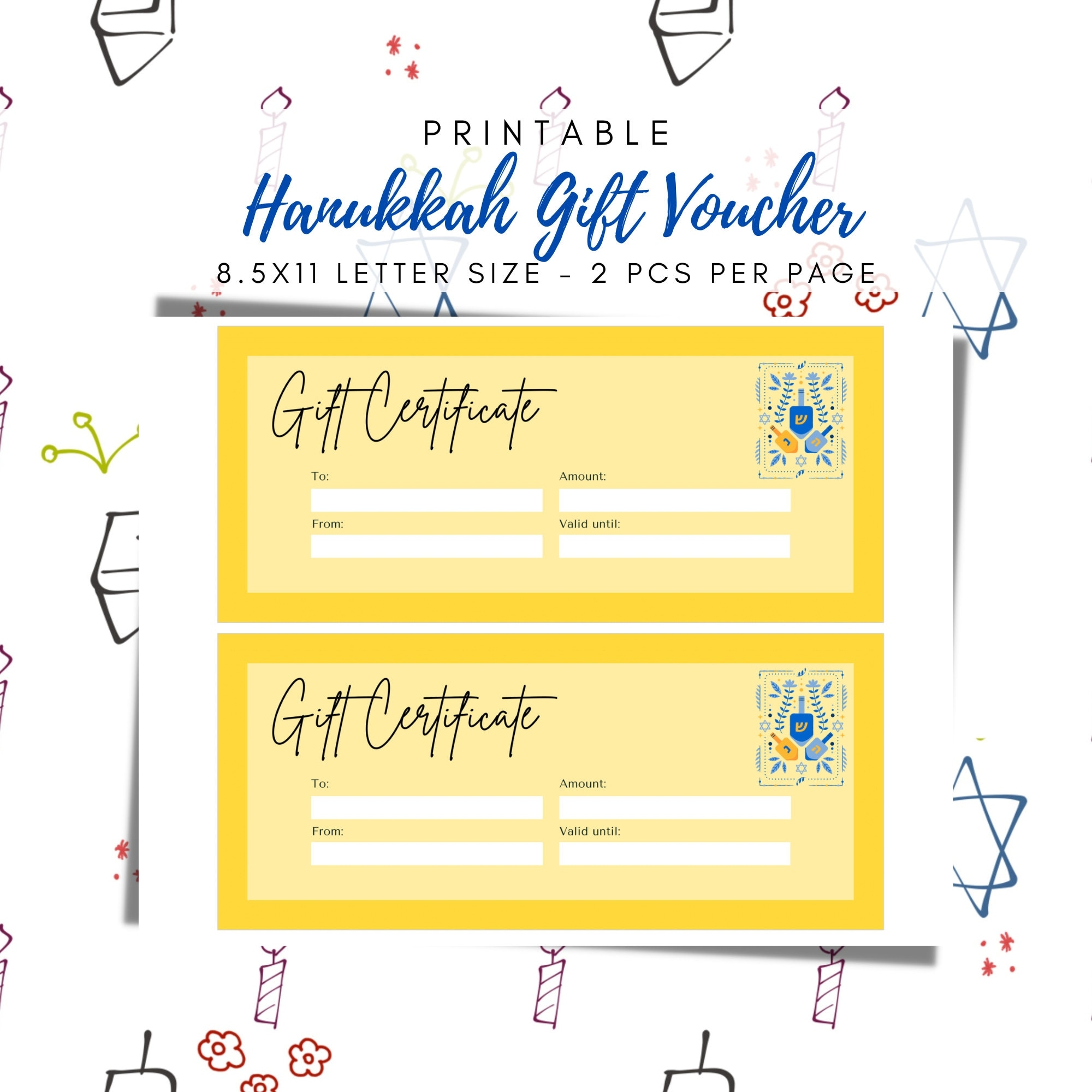 BEST VALUE Printable Hanukkah Gift Certificate instant Download Gift Voucher Gift Card Hanukkah Gift Coupon Chanukah Jewish Holiday Etsy
