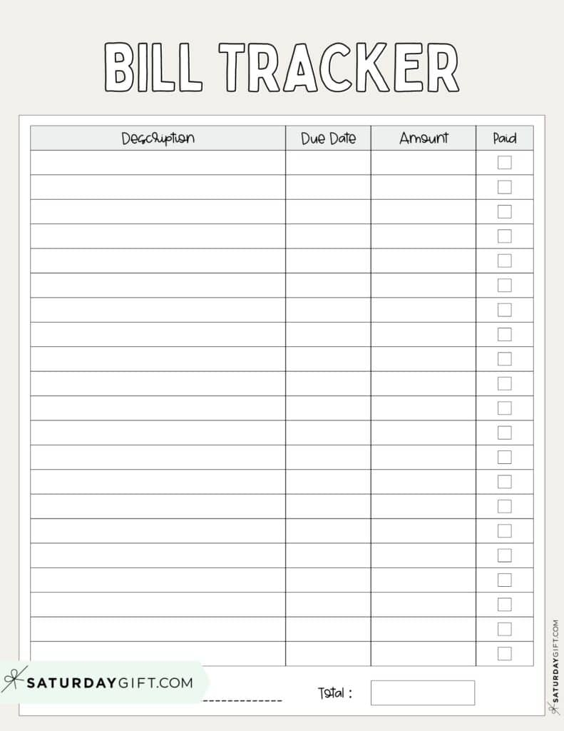 Bill Organizer Template 39 Cute Free Printable Bill Trackers