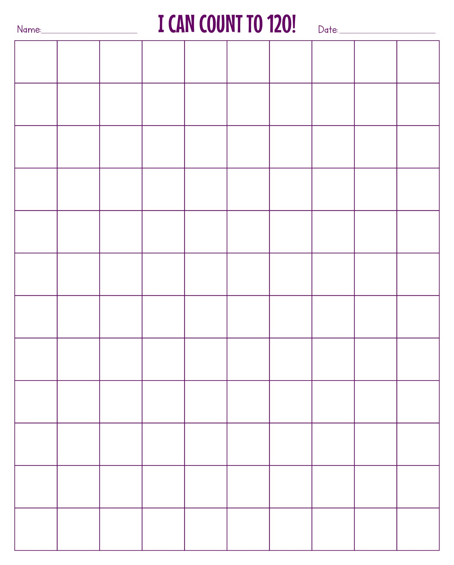 Blank 120 Chart Printable Free