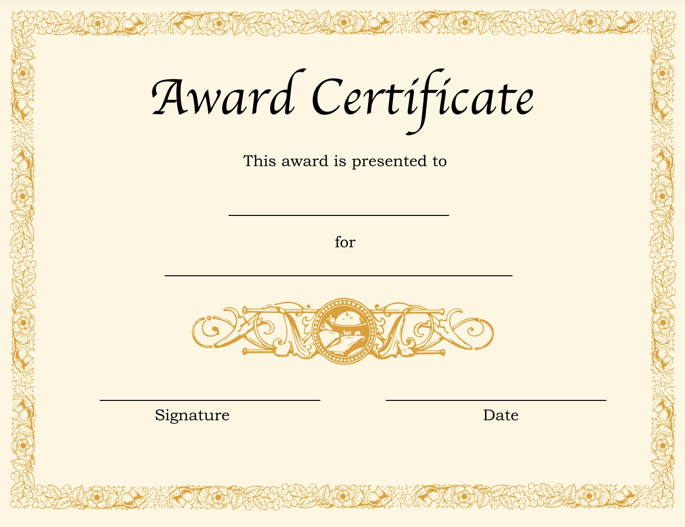 Blank Award Certificate Etsy