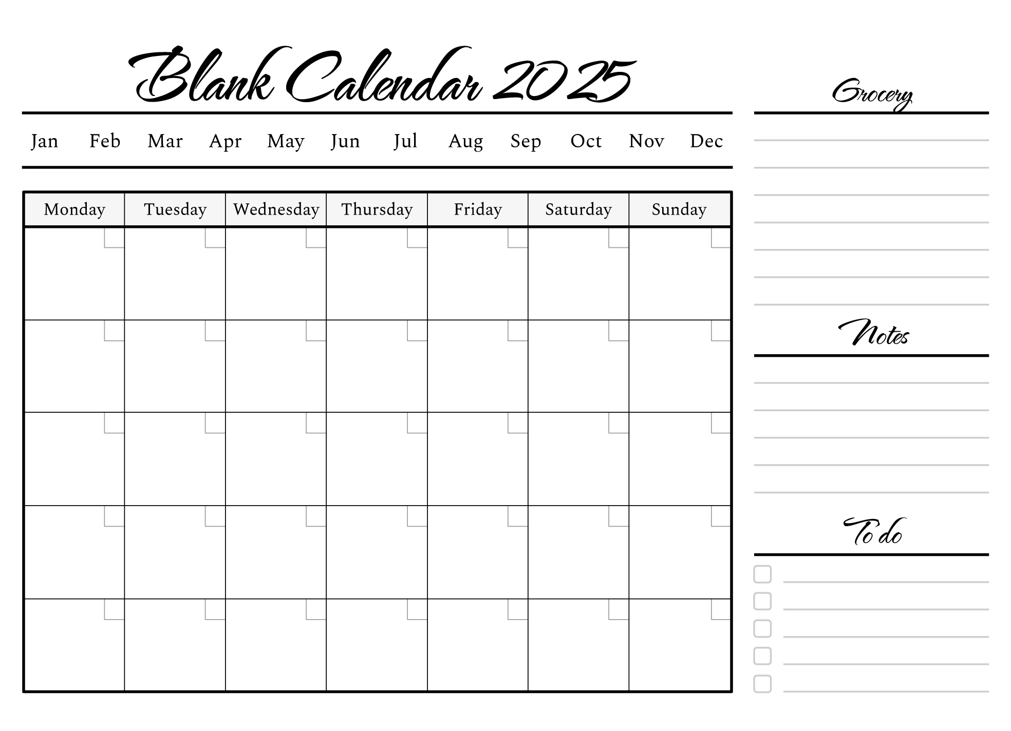 Blank 2025 Calendar Printable Free