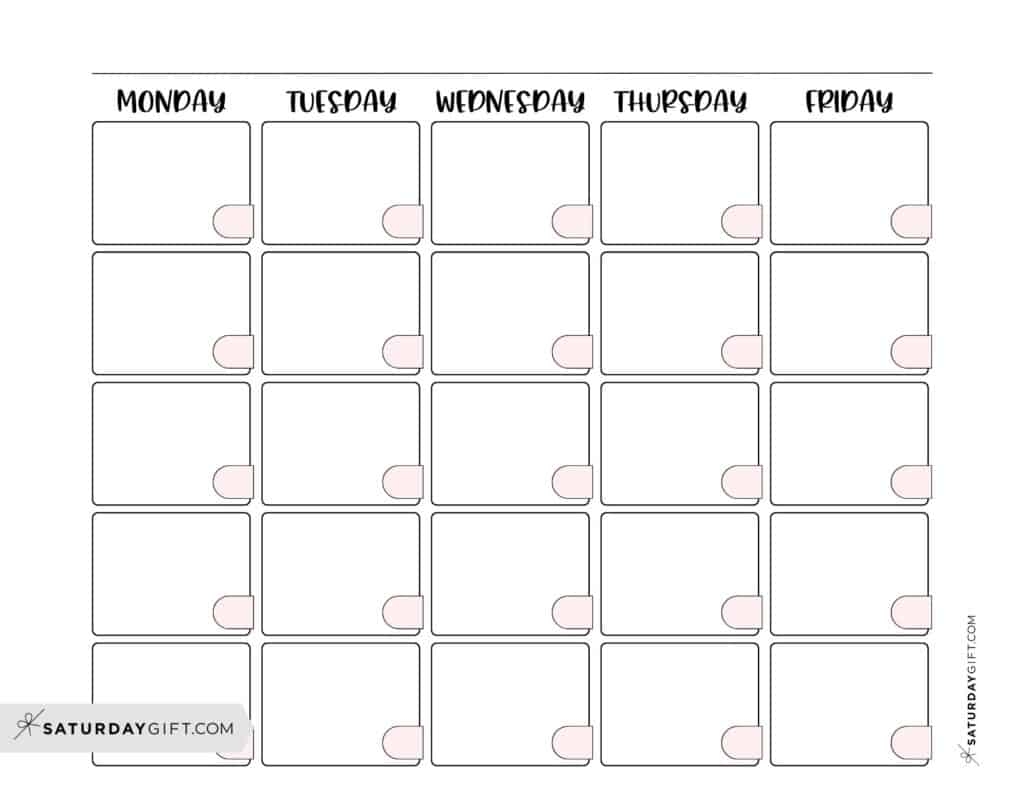 Blank Calendar Templates 29 Cute Free Printables SaturdayGift