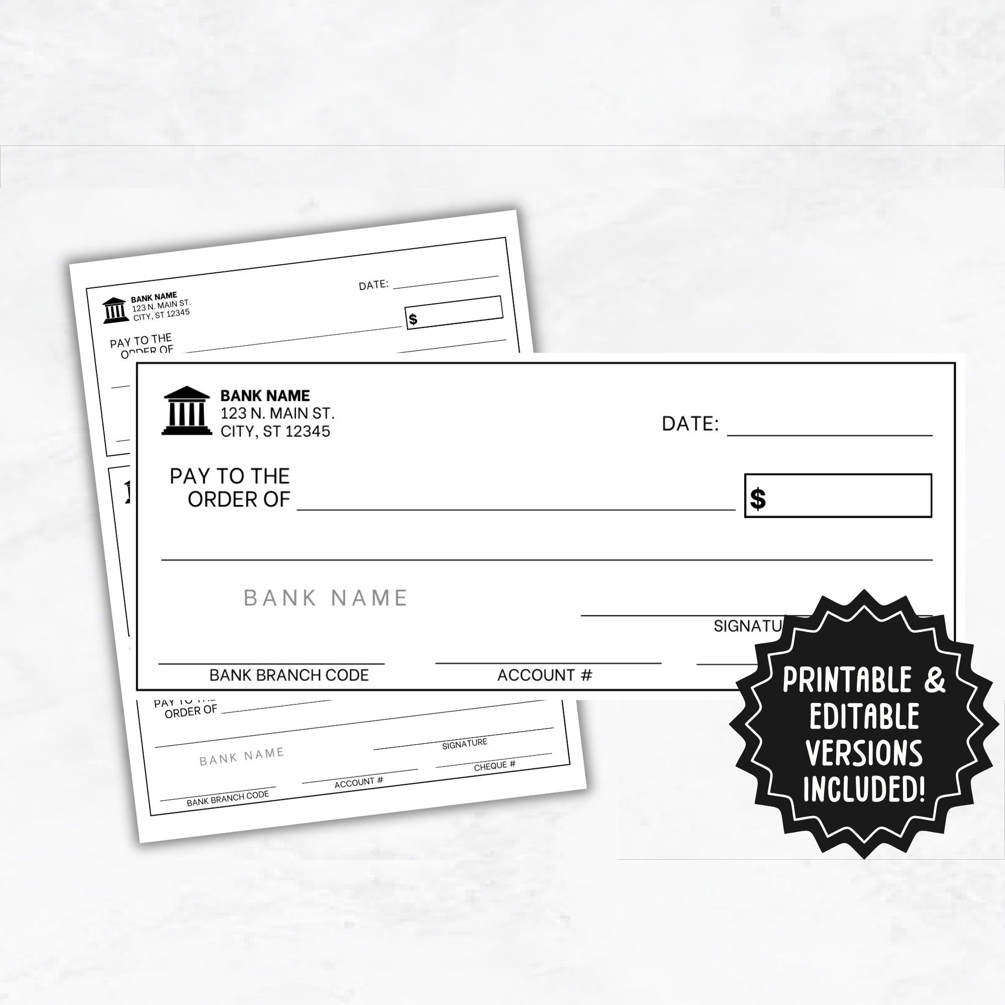 Blank Checks Template Editable Blank Cheque Printable Blank Checks Etsy Hong Kong