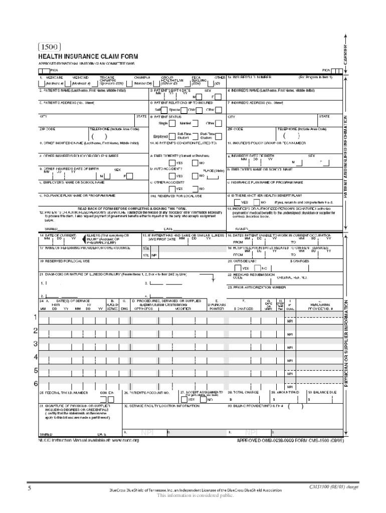 Blank Cms 1500 Form Printable Fill Online Printable Fillable Blank PdfFiller