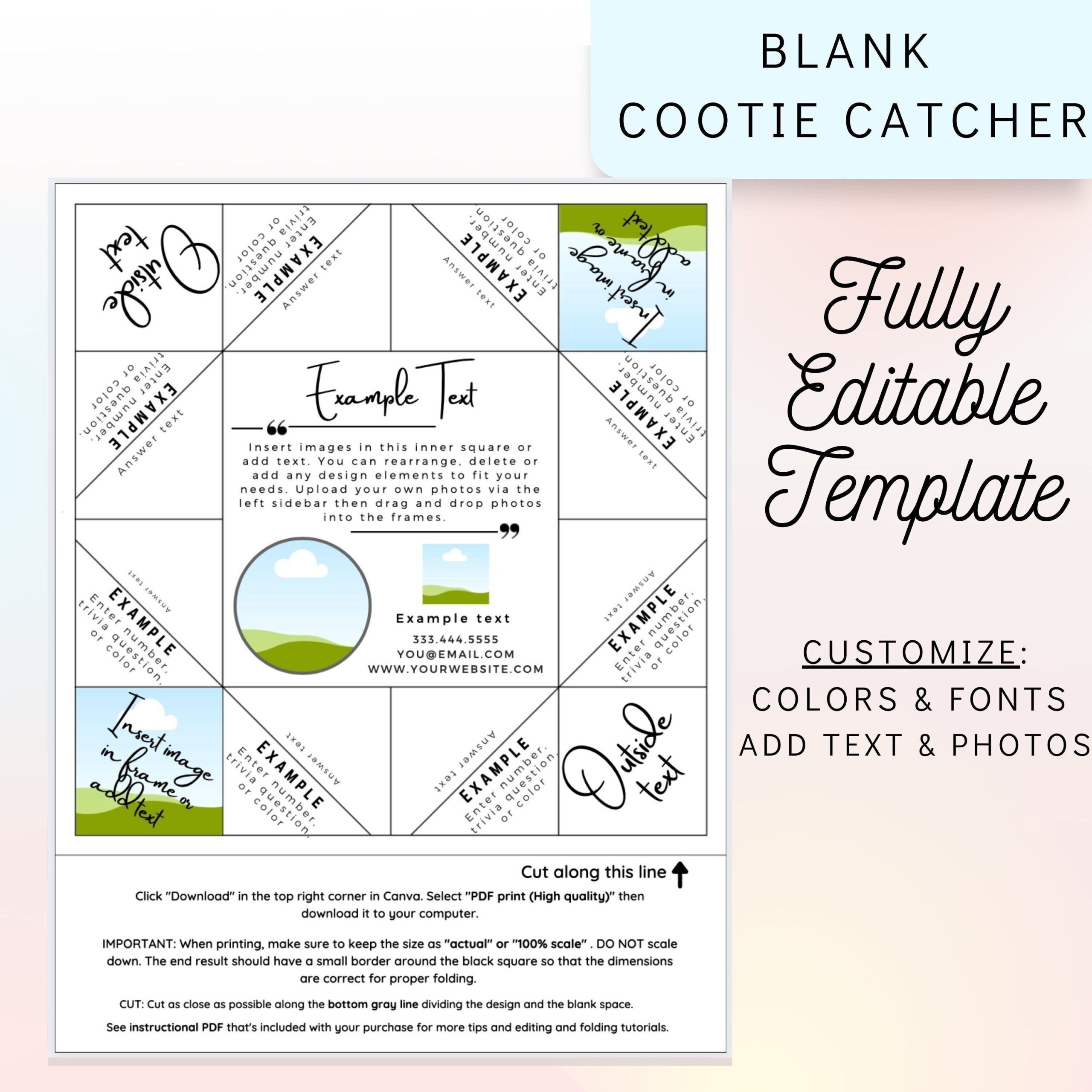 Blank Cootie Catcher Template Editable Cootie Catcher Printable Cootie Catcher Cootie Catcher For Wedding Cootie Catcher Kid Game Etsy