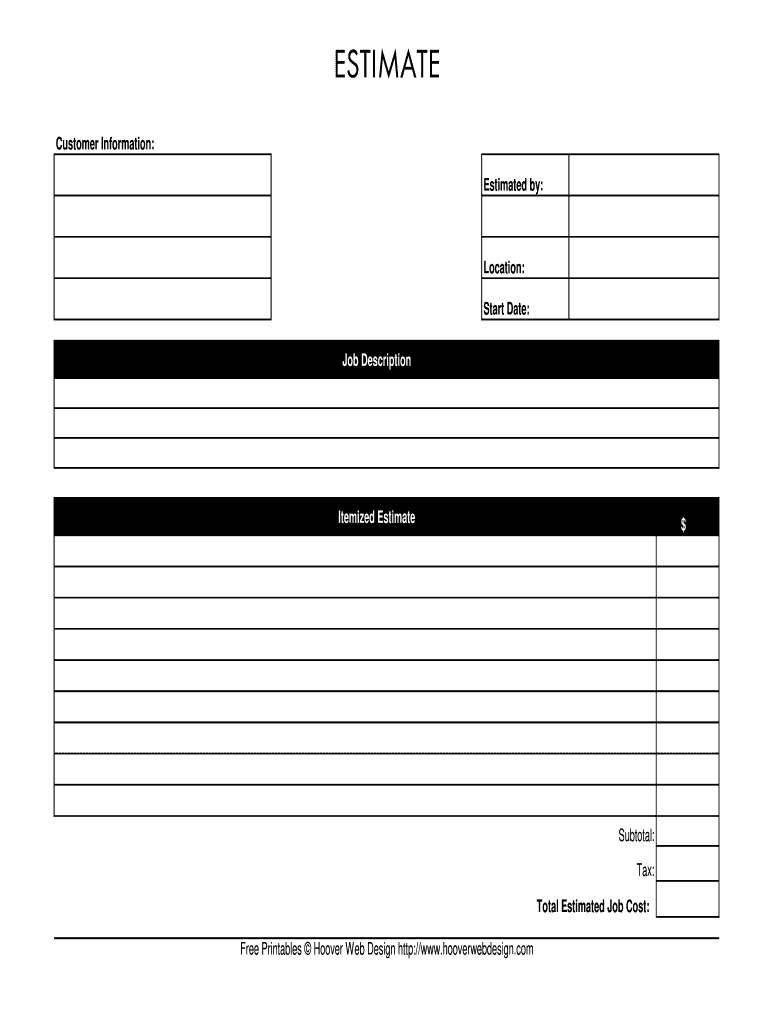Blank Estimate Form Fill Online Printable Fillable Blank PdfFiller