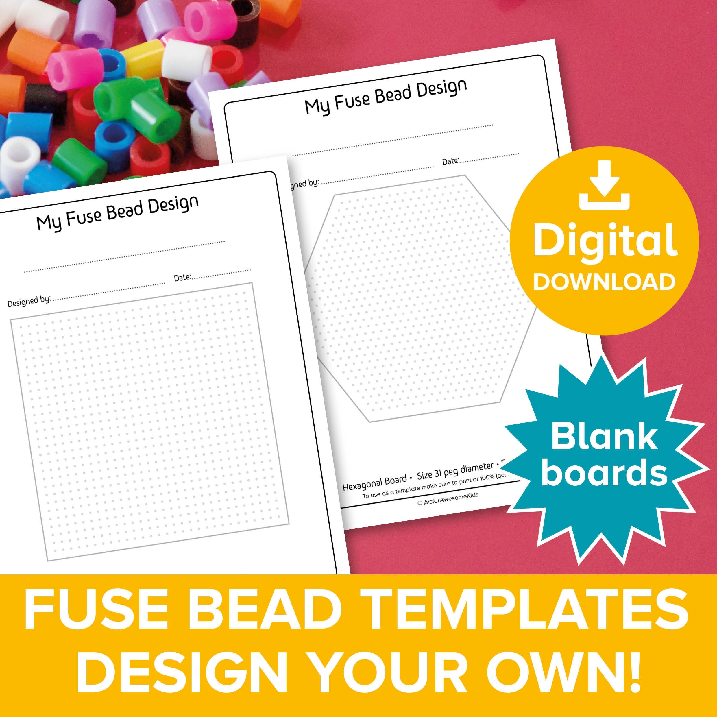 Blank Fuse Bead Template Design Your Own Pixel Art Square Hexagon Pegboards For Hama Perler Create Cross Stitch Craft Pattern Printable Etsy