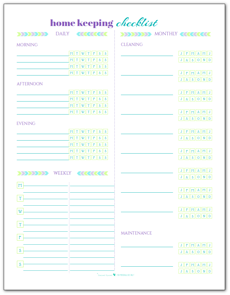 Blank Home Keeping Checklist Printables