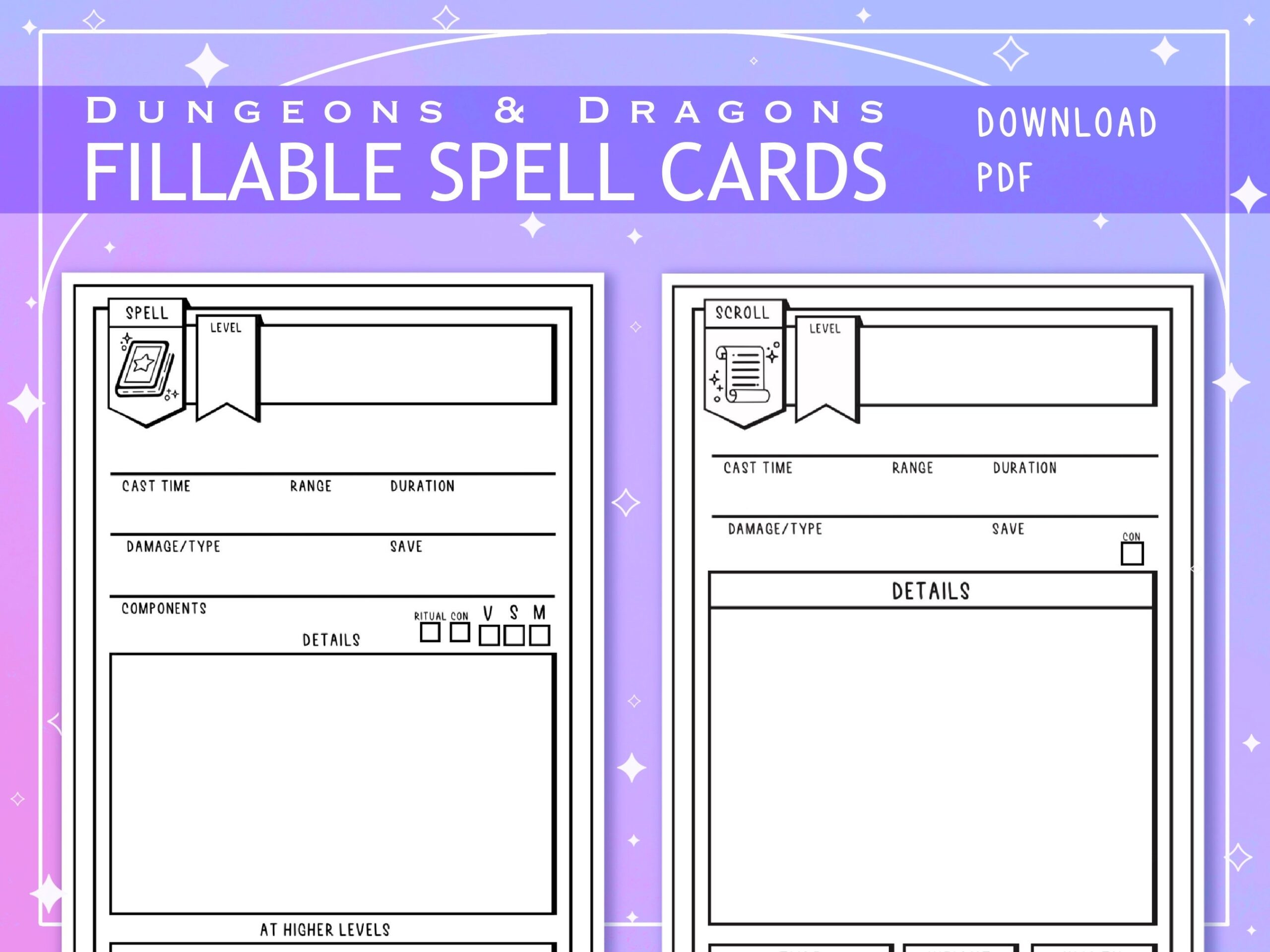 Blank Illustrated PDF Spell And Scroll Cards For Dungeons And Dragons 5th Edition Form Fillable Etsy Hong Kong