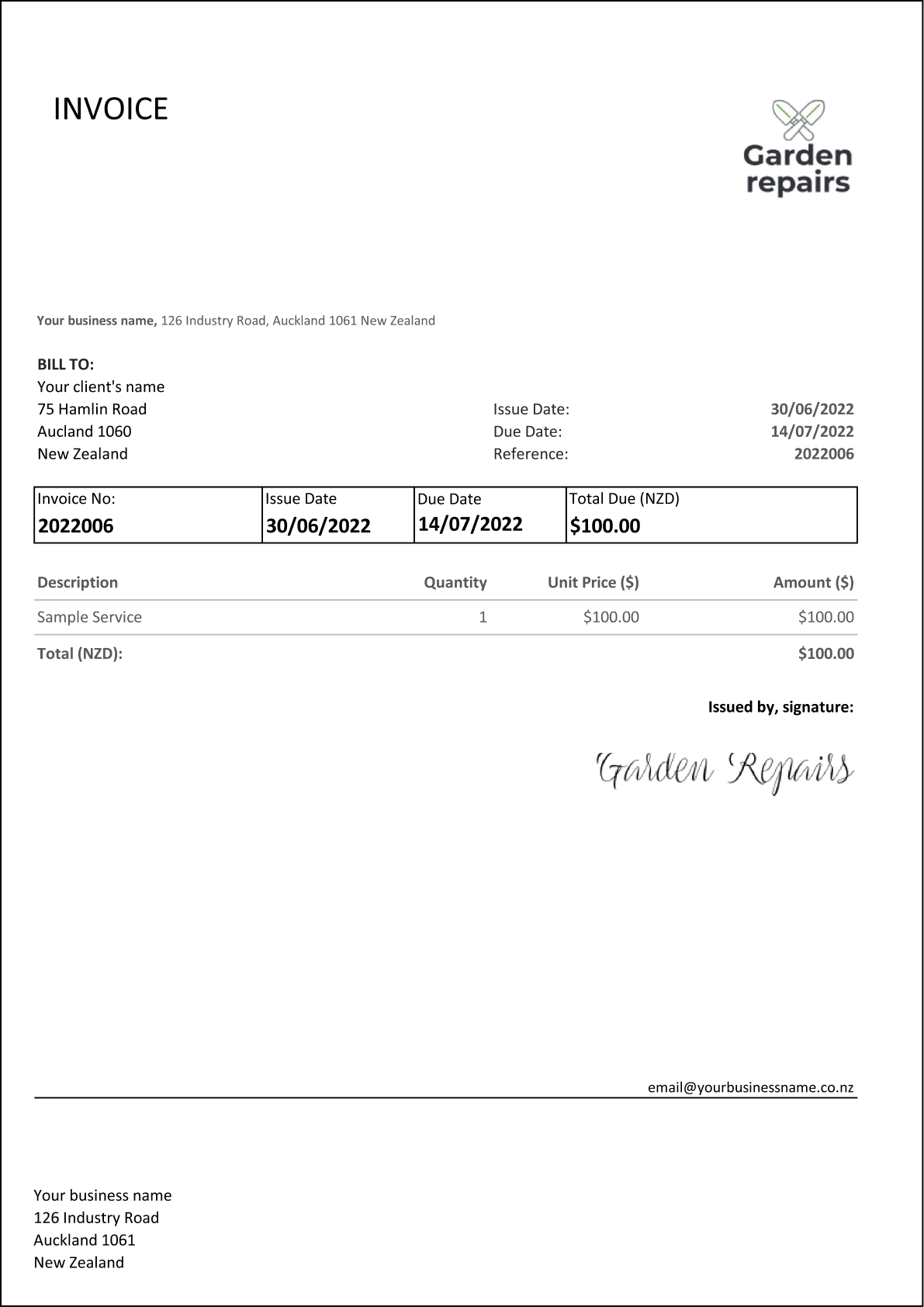 Blank Printable Invoice Template Free