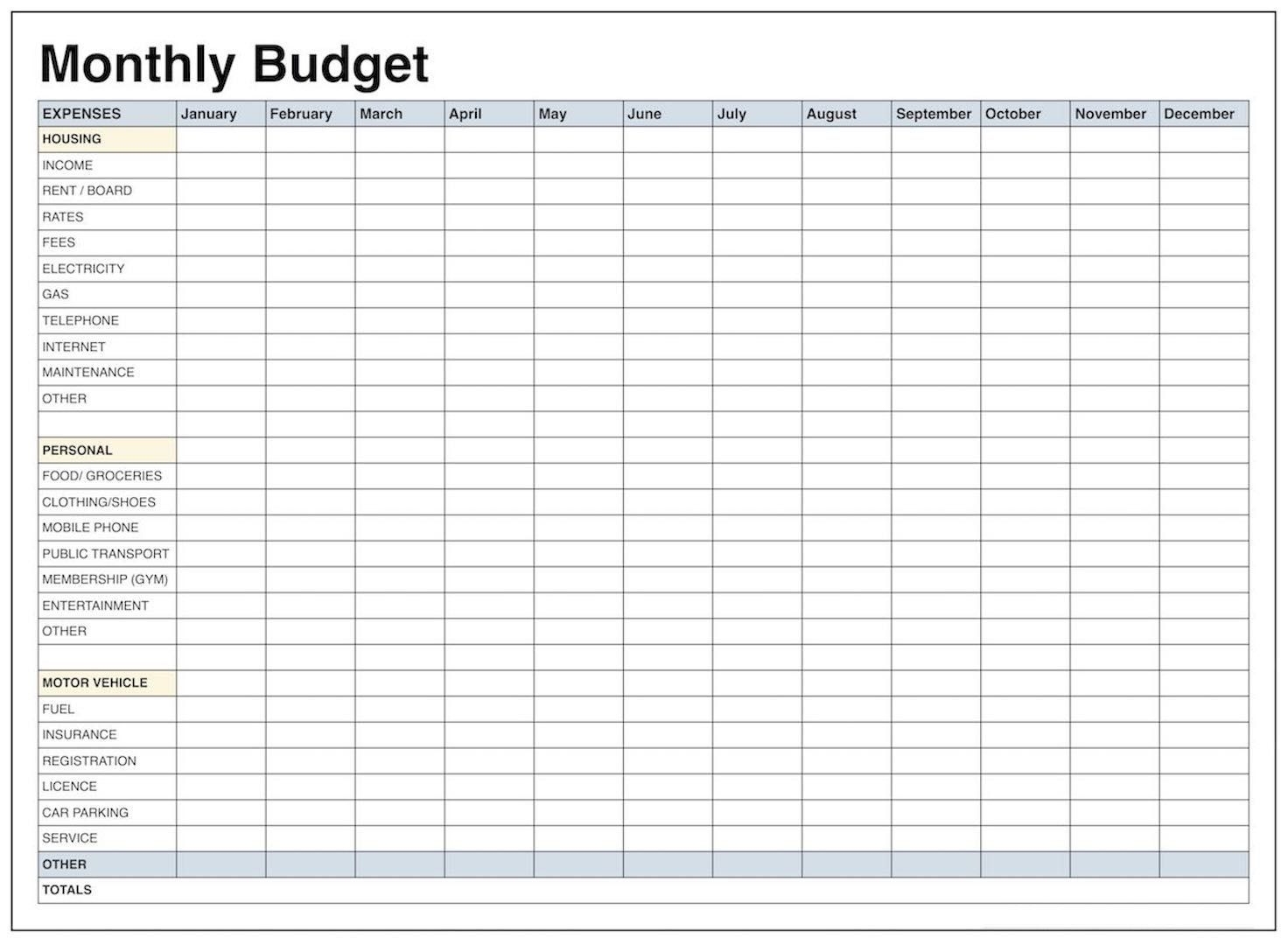 Blank Budget Worksheet Printable Excel