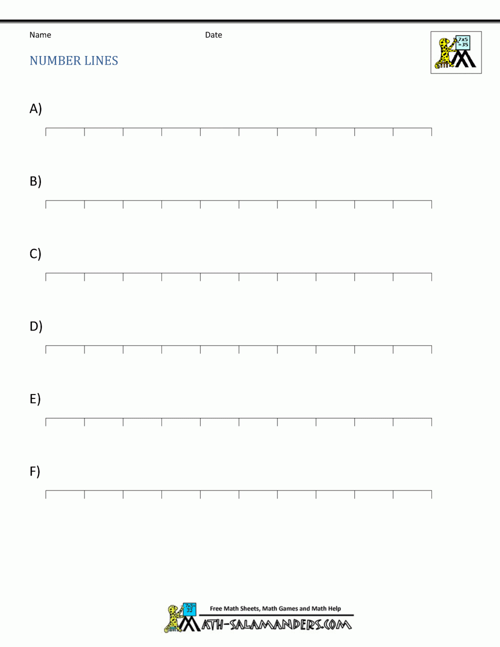 Free Printable Blank Number Lines