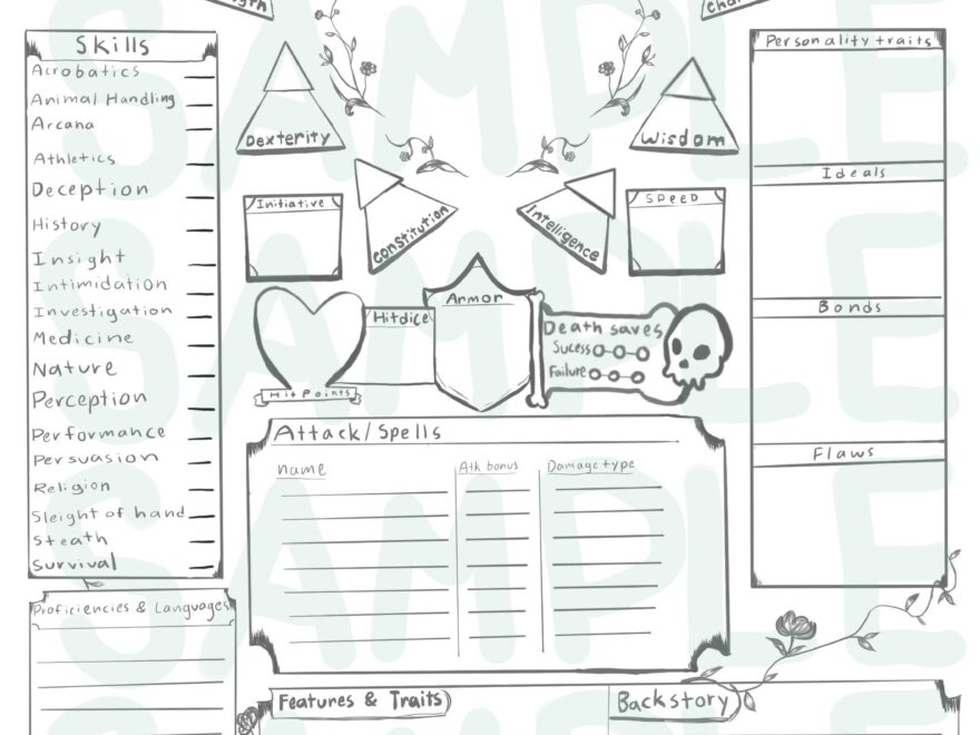 Blank Original D D Character Sheet Etsy