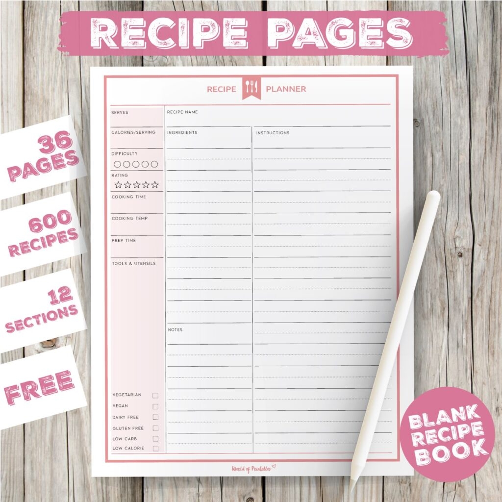 Blank Recipe Book Create Your Own Cookbook For Free World Of Printables