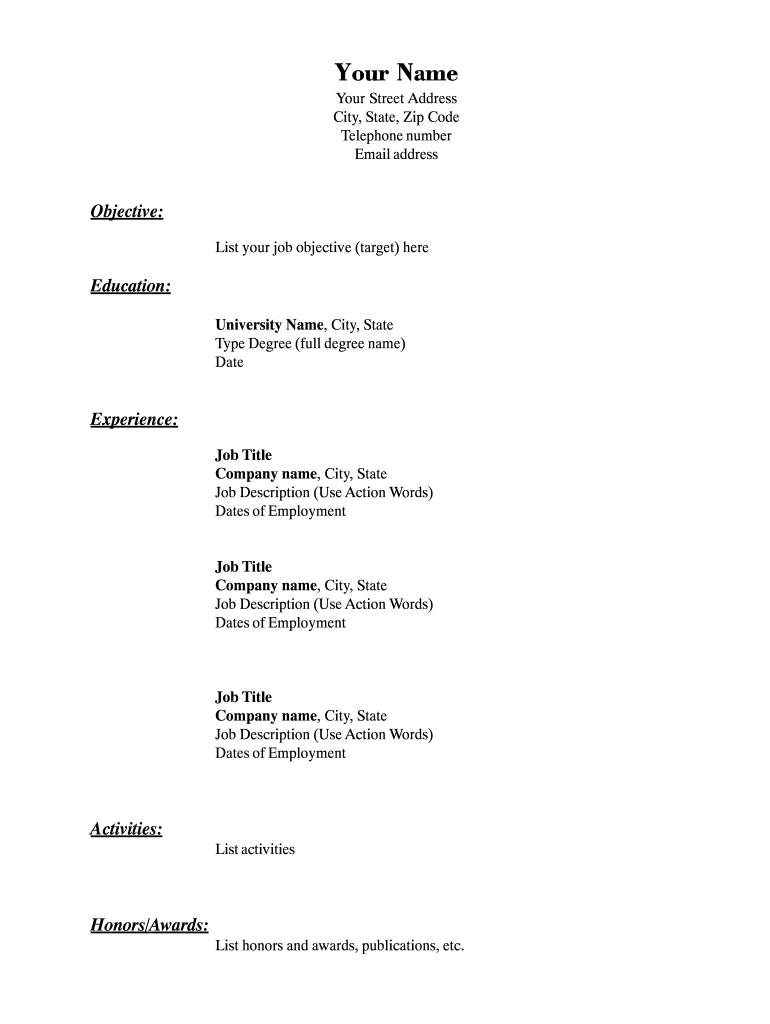 Blank Resume Template Pdf Fill Online Printable Fillable Blank PdfFiller