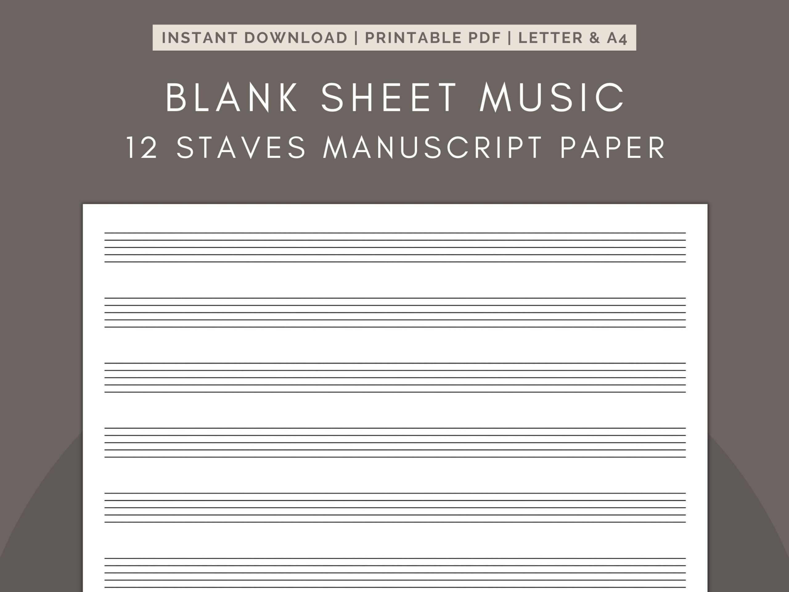 Blank Sheet Music 12 Staves Printable Staff Paper PDF Etsy