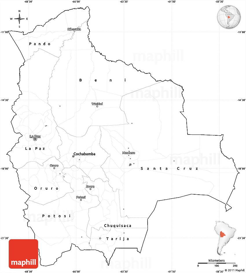 Blank Simple Map Of Bolivia Cropped Outside