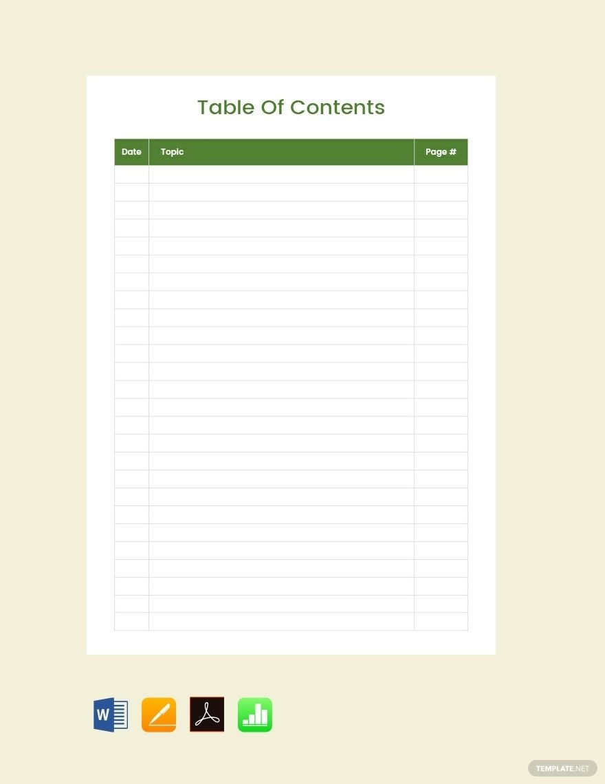 Blank Table Of Contents Printable