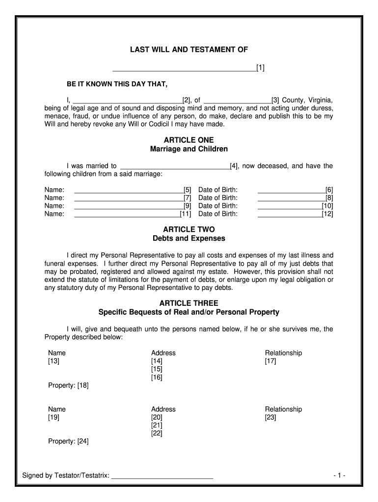 Blank Will Form Fill Out Sign Online DocHub