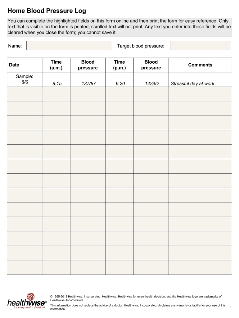 Blood Pressure And Weight Chart Fill Online Printable Fillable Blank PdfFiller