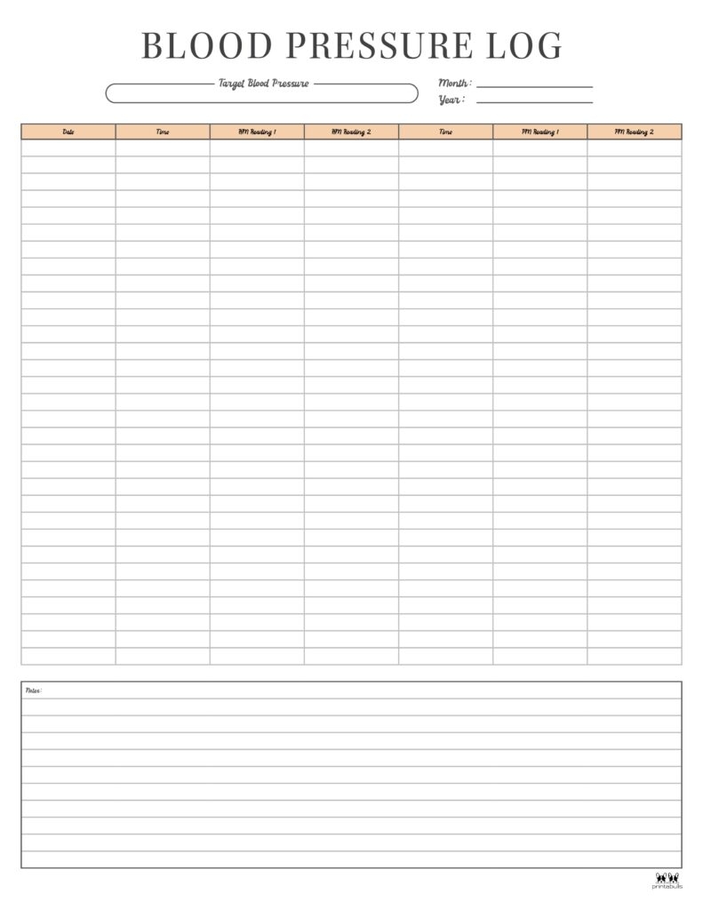 Blood Pressure Logs 25 FREE Printables Printabulls