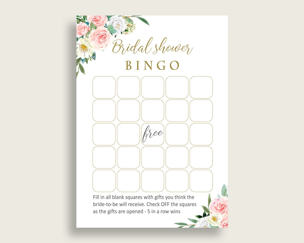 Blush Floral Bridal Shower Blank Bingo Game Cards Printable Bridal Shower Bingo Gift Game Pink Green Instant Download Flowers Peach Z2DRE Etsy