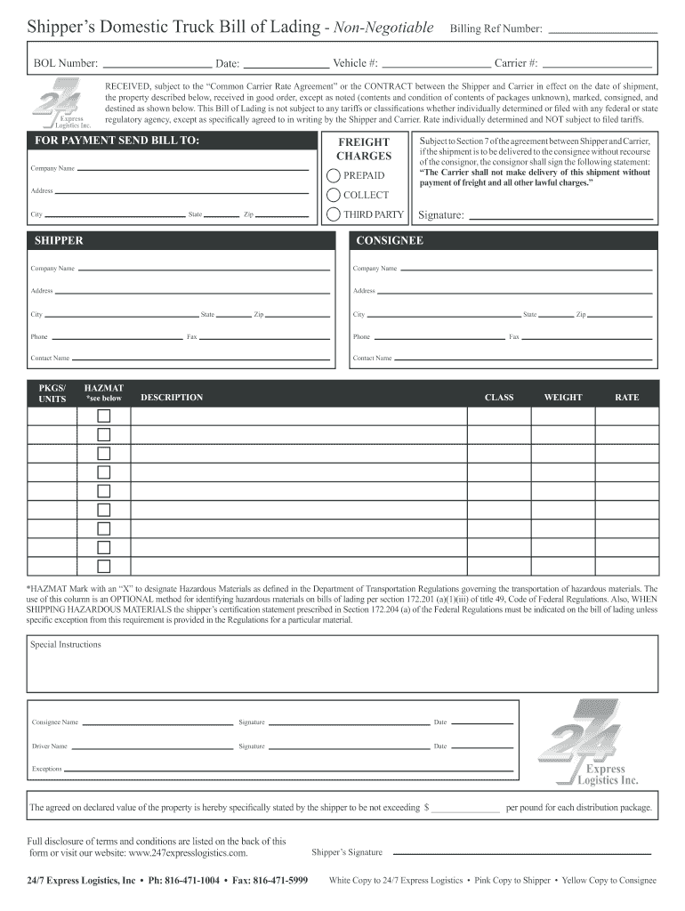 Bol For Shipping Fill Online Printable Fillable Blank PdfFiller