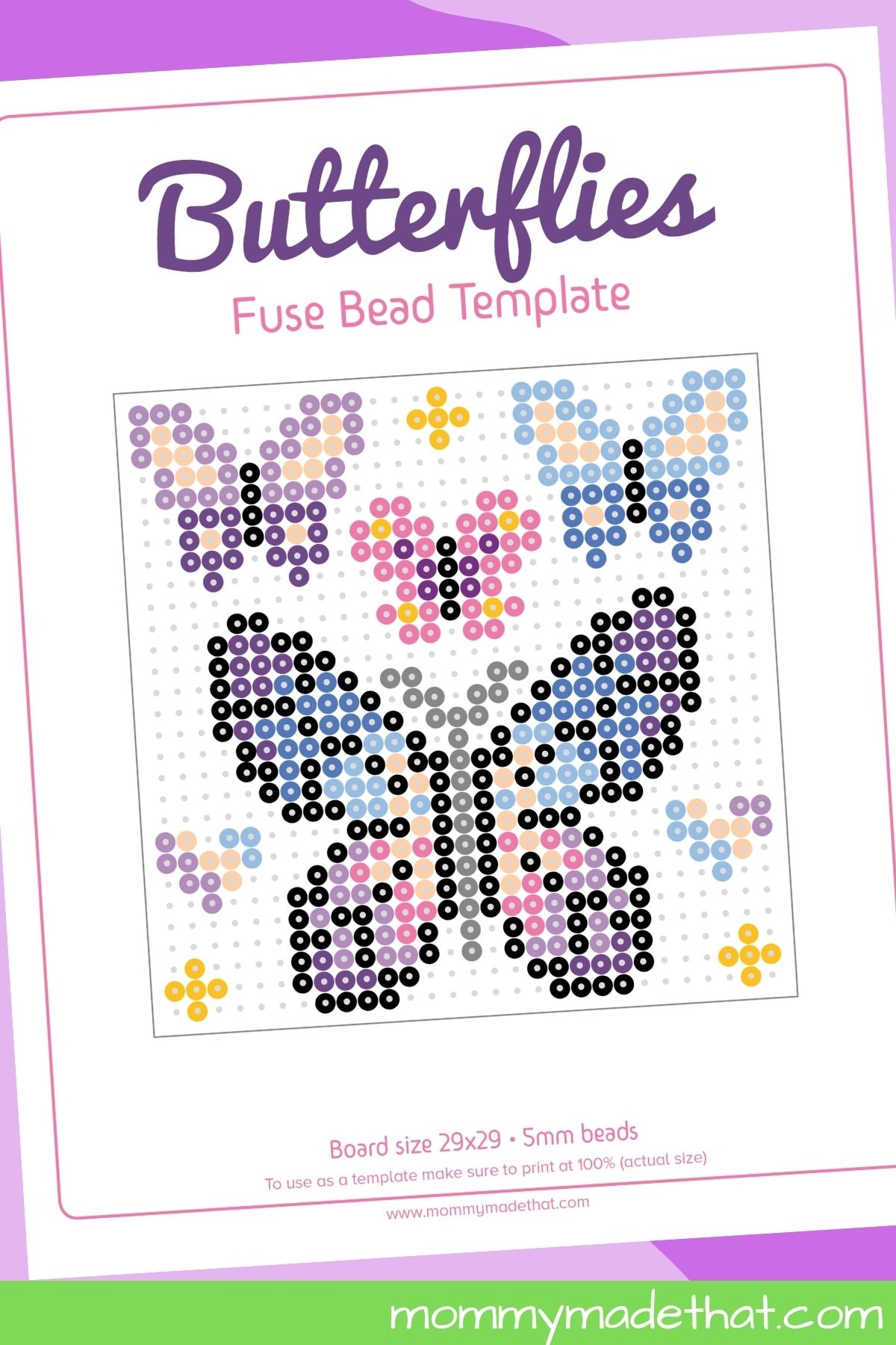 Butterfly Perler Bead Patterns With Free Printable Template 