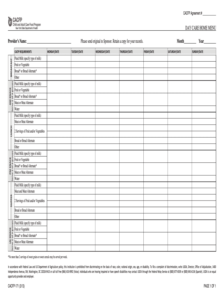 Cacfp Food Program Menu Fill Out Sign Online DocHub