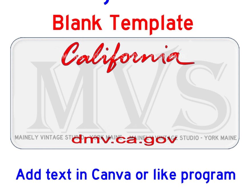 California CA License Vanity Plate Blank Template Digital Printable Download Sublimation Etsy Israel