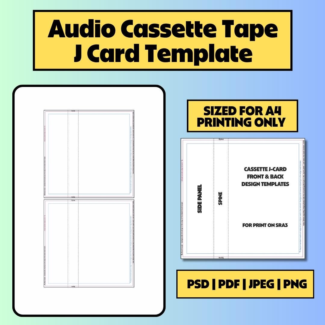 Cassette Tape J card Templates For Design And Printing On A4 Paper Custom Branded Audio Cassette Design Your Own Mixtape Etsy