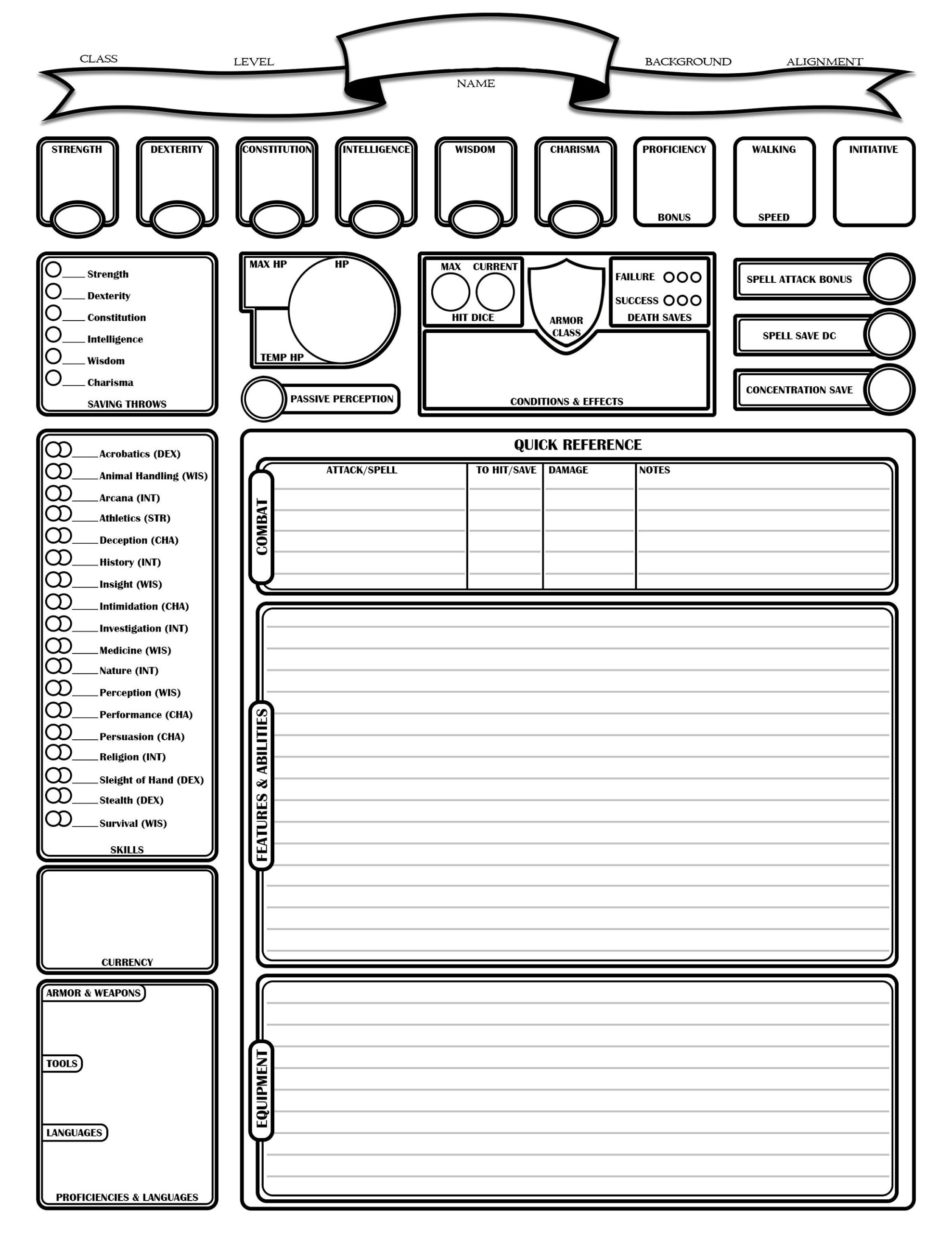 Character Sheet D D 5E Etsy