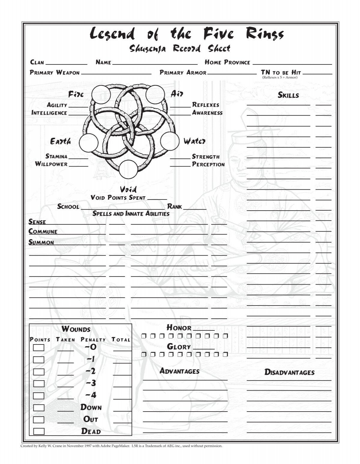 Character Sheet For 1st Edition Shugenja Kaze No Shiro