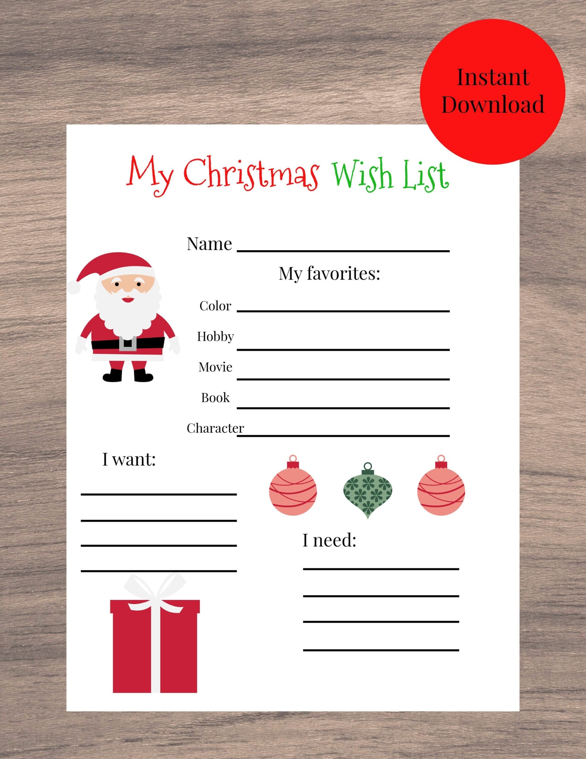 Blank Christmas Wish List Printable